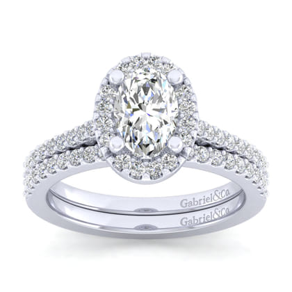 Carly - 14K White Gold Oval Halo Diamond Engagement Ring