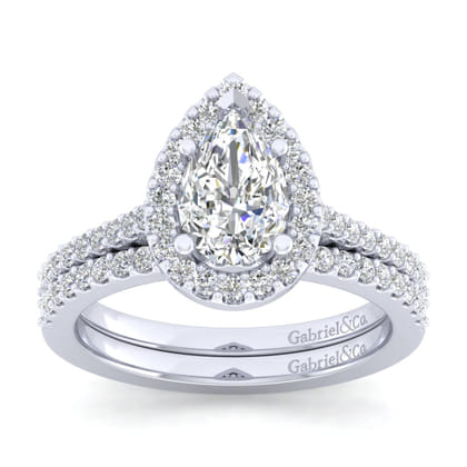 Carly - 14K White Gold Pear Shape Halo Diamond Engagement Ring