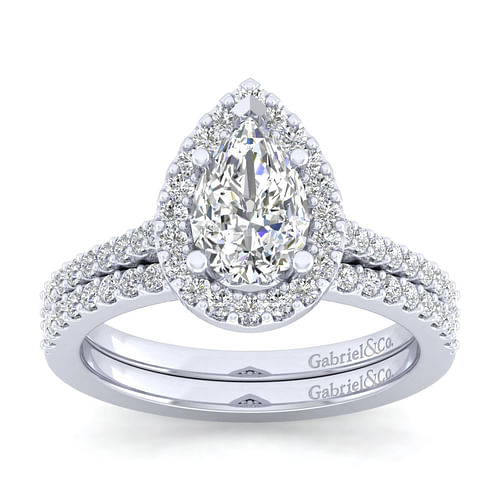 Carly - 14K White Gold Pear Shape Halo Diamond Engagement Ring - 0.31 ct - Shot 4