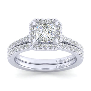 Carly - 14K White Gold Princess Halo Diamond Engagement Ring