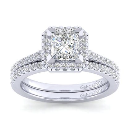Carly - 14K White Gold Princess Halo Diamond Engagement Ring