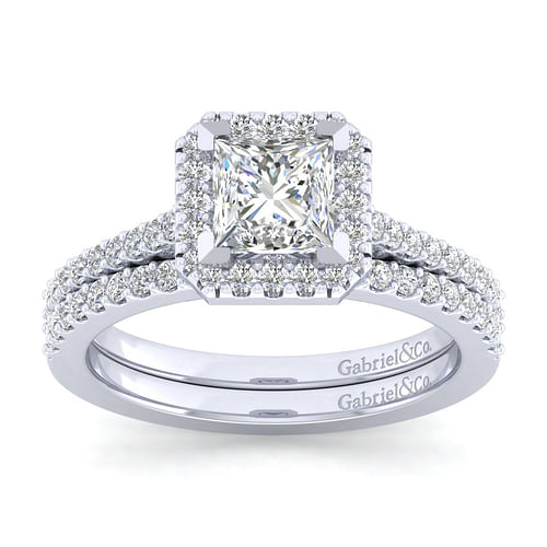Carly - 14K White Gold Princess Halo Diamond Engagement Ring - 0.28 ct - Shot 4