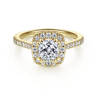 Carly - 14K Yellow Gold Cushion Halo Diamond Engagement Ring