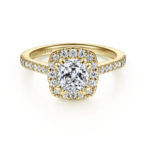 Carly - 14K Yellow Gold Cushion Halo Diamond Engagement Ring