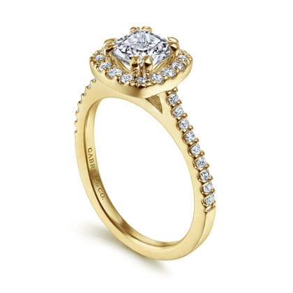 Carly - 14K Yellow Gold Cushion Halo Diamond Engagement Ring