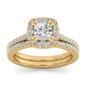 Carly - 14K Yellow Gold Cushion Halo Diamond Engagement Ring