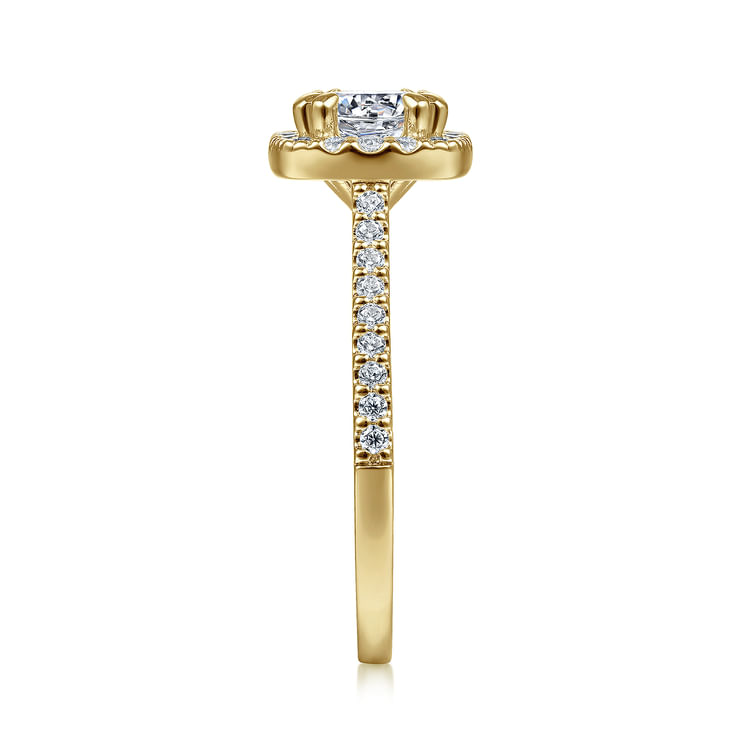 Carly - 14K Yellow Gold Cushion Halo Diamond Engagement Ring