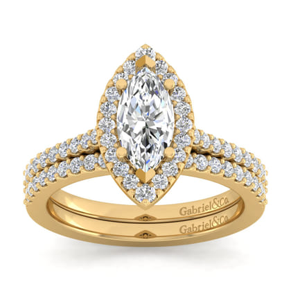 Carly - 14K Yellow Gold Marquise Halo Diamond Engagement Ring