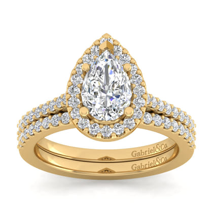 Carly - 14K Yellow Gold Pear Shape Halo Diamond Engagement Ring
