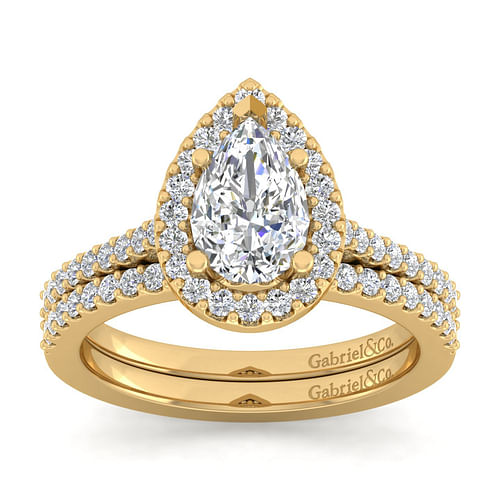 Carly - 14K Yellow Gold Pear Shape Halo Diamond Engagement Ring - 0.31 ct - Shot 4