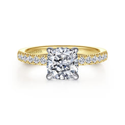 Carmellia - 14K White-Yellow Gold Cushion Cut Diamond Engagement Ring