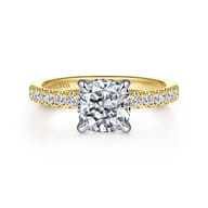 Carmellia - 14K White-Yellow Gold Cushion Cut Diamond Engagement Ring