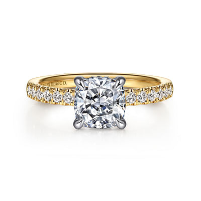 Carmellia - 14K White-Yellow Gold Cushion Cut Diamond Engagement Ring