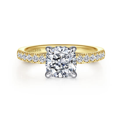 Carmellia - 14K White-Yellow Gold Cushion Cut Diamond Engagement Ring