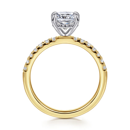 Carmellia - 14K White-Yellow Gold Cushion Cut Diamond Engagement Ring