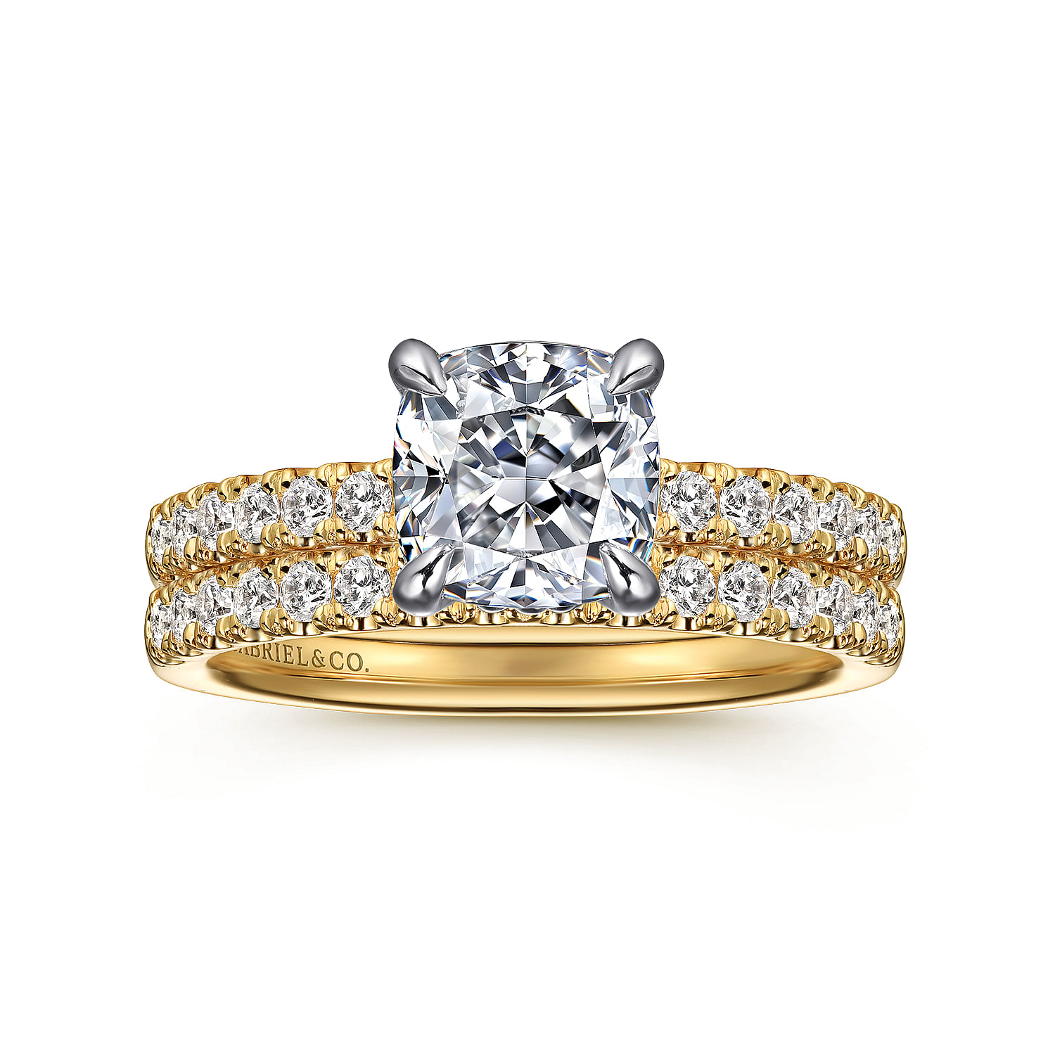Carmellia - 14K White-Yellow Gold Cushion Cut Diamond Engagement Ring