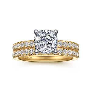 Carmellia - 14K White-Yellow Gold Cushion Cut Diamond Engagement Ring