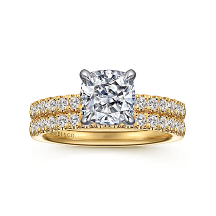 Carmellia - 14K White-Yellow Gold Cushion Cut Diamond Engagement Ring