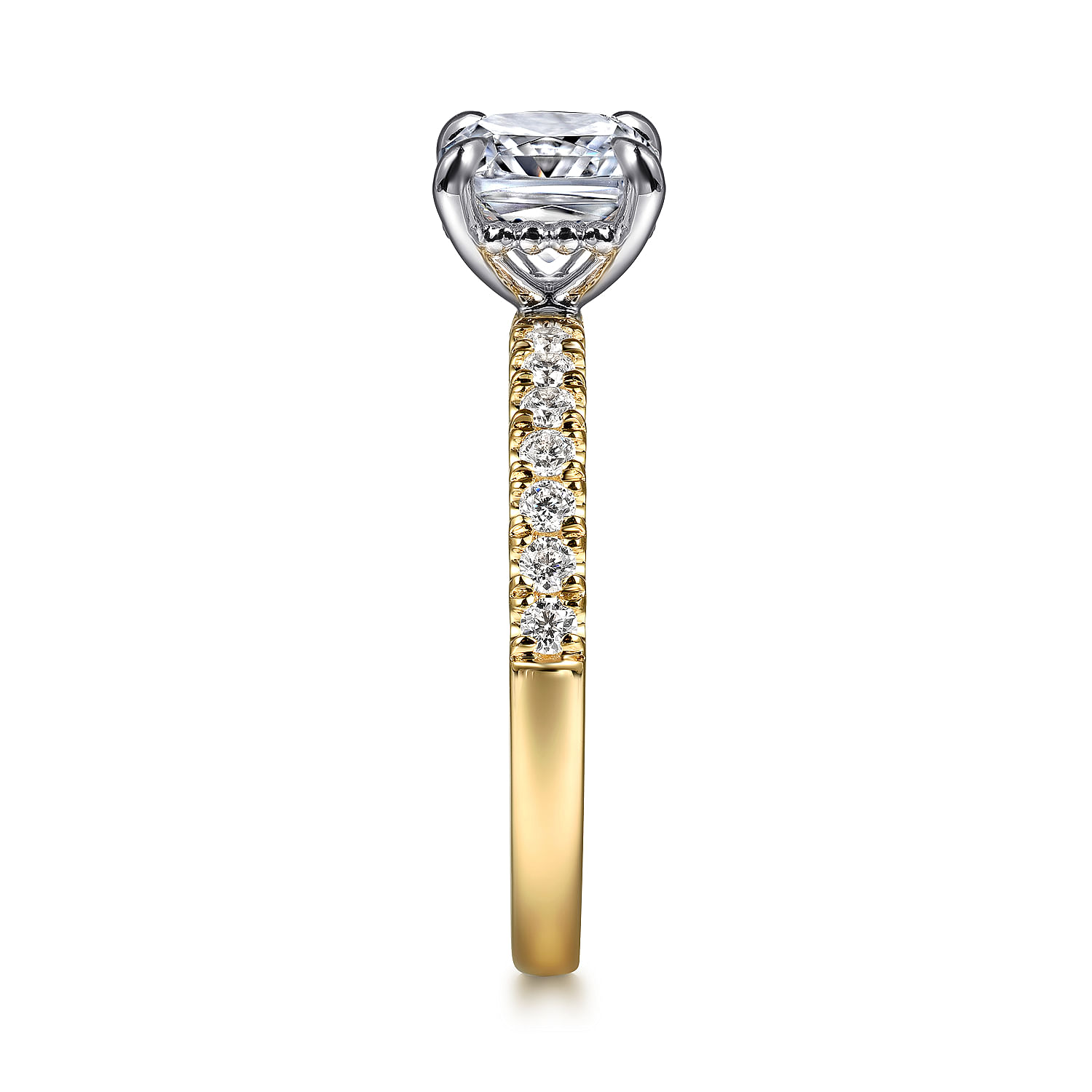 Carmellia - 14K White-Yellow Gold Cushion Cut Diamond Engagement Ring