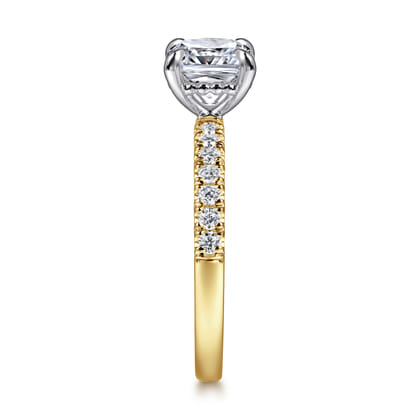 Carmellia - 14K White-Yellow Gold Cushion Cut Diamond Engagement Ring
