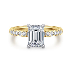 Carmellia - 14K White-Yellow Gold Emerald Cut Diamond Engagement Ring