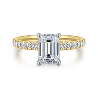 Carmellia - 14K White-Yellow Gold Emerald Cut Diamond Engagement Ring