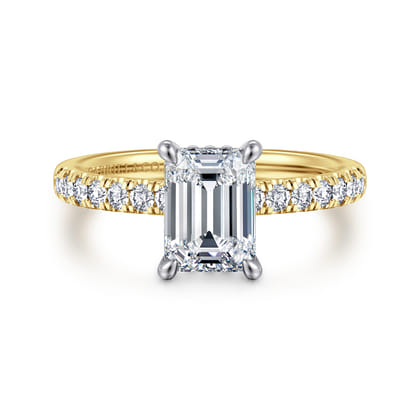 Carmellia - 14K White-Yellow Gold Emerald Cut Diamond Engagement Ring