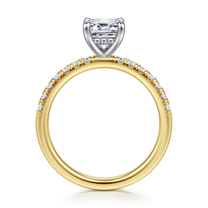 Carmellia - 14K White-Yellow Gold Emerald Cut Diamond Engagement Ring