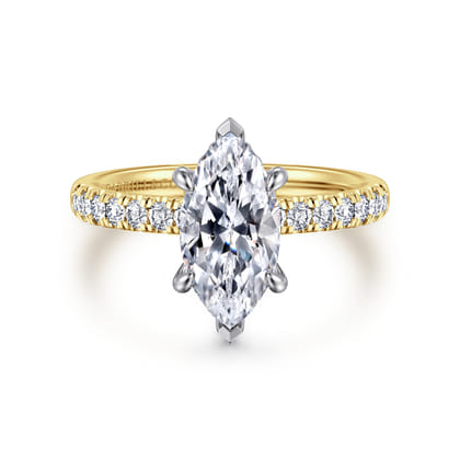 Carmellia - 14K White-Yellow Gold Marquise Shape Diamond Engagement Ring