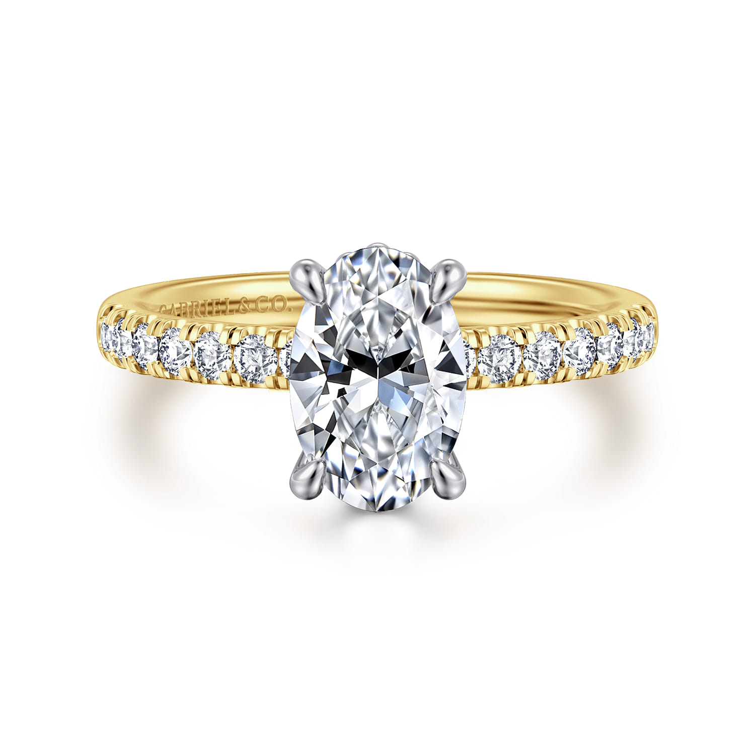 Carmellia - 14K White-Yellow Gold Oval Diamond Engagement Ring