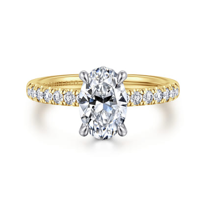 Carmellia - 14K White-Yellow Gold Oval Diamond Engagement Ring