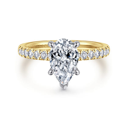 Carmellia - 14K White-Yellow Gold Pear Shape Diamond Engagement Ring