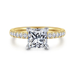 Carmellia - 14K White-Yellow Gold Princess Cut Diamond Engagement Ring