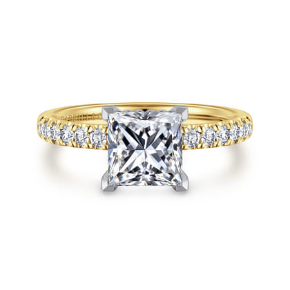 Carmellia - 14K White-Yellow Gold Princess Cut Diamond Engagement Ring
