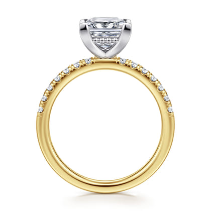 Carmellia - 14K White-Yellow Gold Princess Cut Diamond Engagement Ring