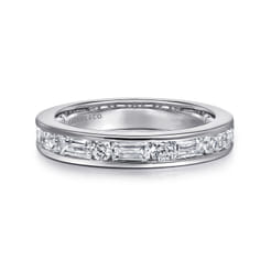 Caro - 14K White Gold Channel Baguette and Round Diamond Anniversary Band