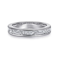Caro - 14K White Gold Channel Baguette and Round Diamond Anniversary Band