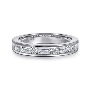 Caro - 14K White Gold Channel Baguette and Round Diamond Anniversary Band