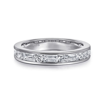 Caro - 14K White Gold Channel Baguette and Round Diamond Anniversary Band