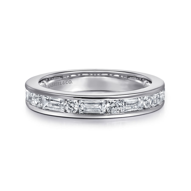 Straight Wedding Ring in 14k White Gold with Baguette Natural Diamond at Gabriel & Co.