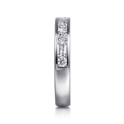 Caro - 14K White Gold Channel Baguette and Round Diamond Anniversary Band
