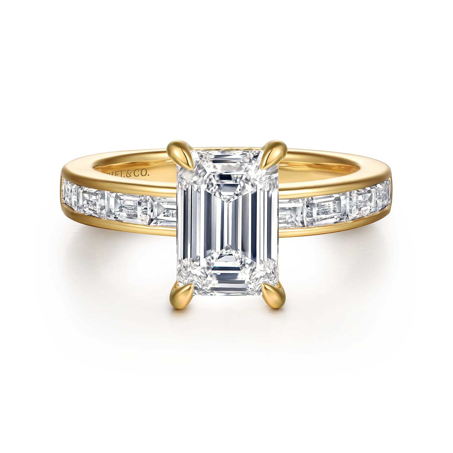 Carolie - 14K Yellow Gold Emerald Cut Channel Set Baguette Diamond Engagement Ring