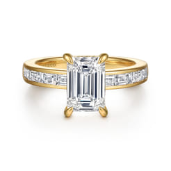 Carolie - 14K Yellow Gold Emerald Cut Channel Set Baguette Diamond Engagement Ring