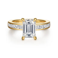 Carolie - 14K Yellow Gold Emerald Cut Channel Set Baguette Diamond Engagement Ring
