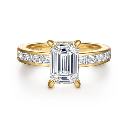 Carolie - 14K Yellow Gold Emerald Cut Channel Set Baguette Diamond Engagement Ring