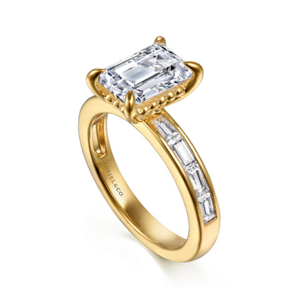 Carolie - 14K Yellow Gold Emerald Cut Channel Set Baguette Diamond Engagement Ring