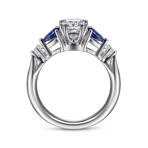 Carrie - 14K White Gold Cushion Cut Five Stone Sapphire and Diamond Engagement Ring - 0.1 ct - Shot 2