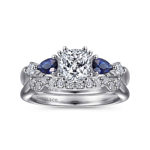 Carrie - 14K White Gold Cushion Cut Five Stone Sapphire and Diamond Engagement Ring - 0.1 ct - Shot 4