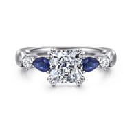 Carrie - 14K White Gold Cushion Cut Five Stone Sapphire and Diamond Engagement Ring