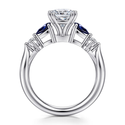 Carrie - 14K White Gold Cushion Cut Five Stone Sapphire and Diamond Engagement Ring